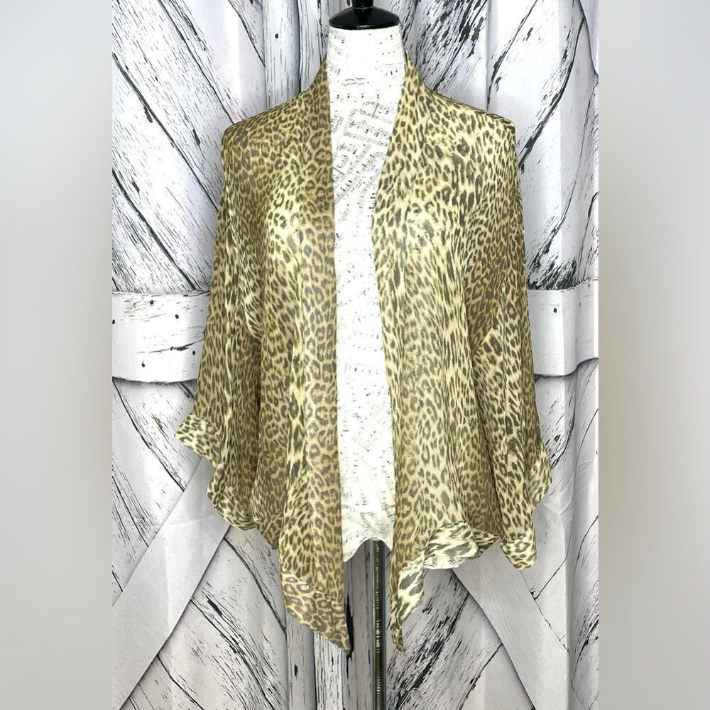 Coldwater Creek Sheer Silk Leopard Tie Front Blouse Kimono Top S/M (No Tags)